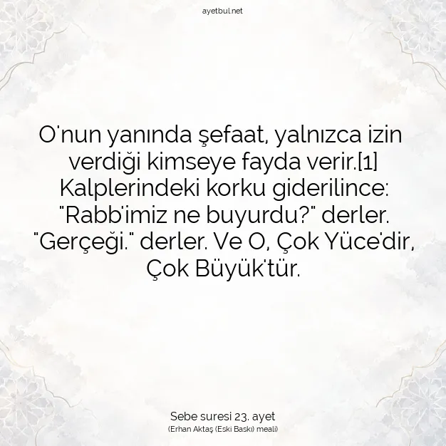 Ayetbul | Kuran Mealleri | Quran | Sebe suresi 23. ayet