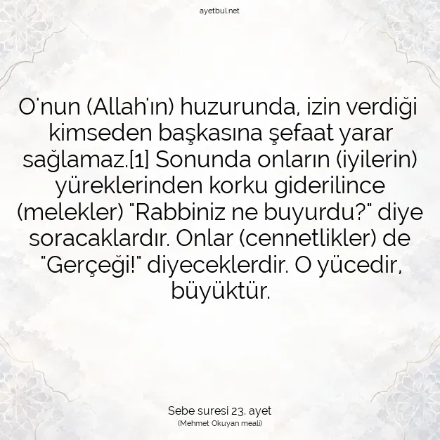 Ayetbul | Kuran Mealleri | Quran | Sebe suresi 23. ayet