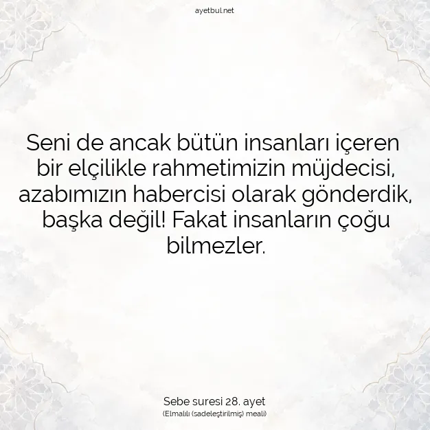 Ayetbul | Kuran Mealleri | Quran | Sebe suresi 28. ayet