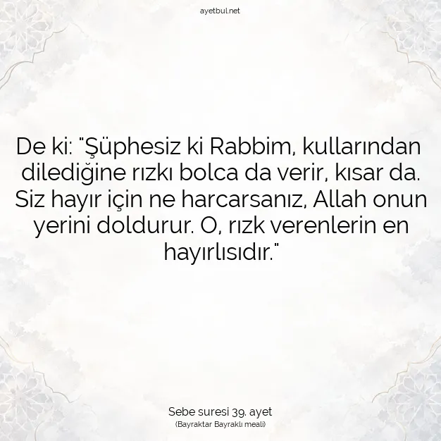 Ayetbul | Kuran Mealleri | Quran | Sebe suresi 39. ayet