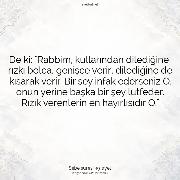 Ayetbul | Kuran Mealleri | Quran | Sebe suresi 39. ayet