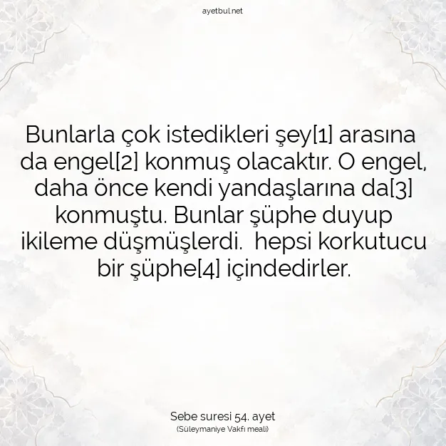 Ayetbul | Kuran Mealleri | Quran | Sebe suresi 54. ayet