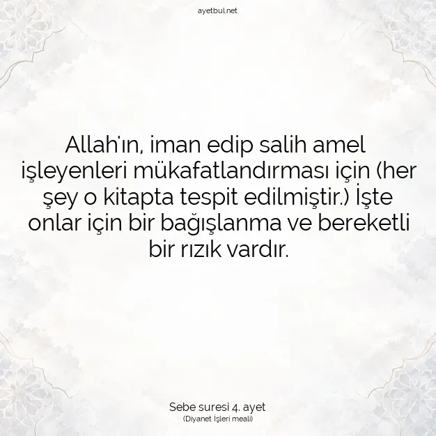 Ayetbul | Kuran Mealleri | Quran | Sebe suresi 4. ayet