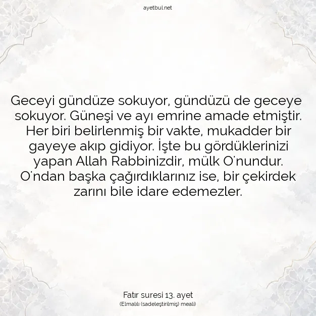 Ayetbul | Kuran Mealleri | Quran | Fatır suresi 13. ayet