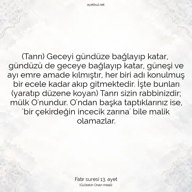 Ayetbul | Kuran Mealleri | Quran | Fatır suresi 13. ayet
