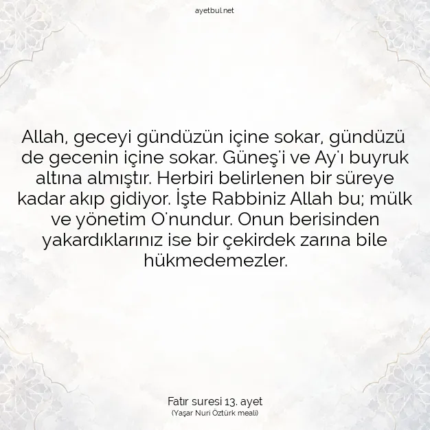 Ayetbul | Kuran Mealleri | Quran | Fatır suresi 13. ayet