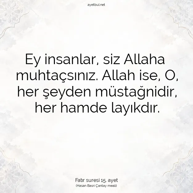 Ayetbul | Kuran Mealleri | Quran | Fatır suresi 15. ayet