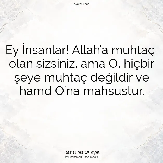 Ayetbul | Kuran Mealleri | Quran | Fatır suresi 15. ayet