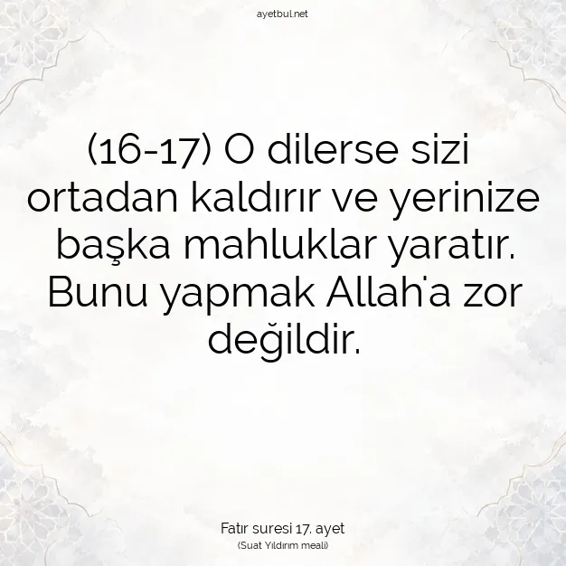 Ayetbul | Kuran Mealleri | Quran | Fatır suresi 17. ayet