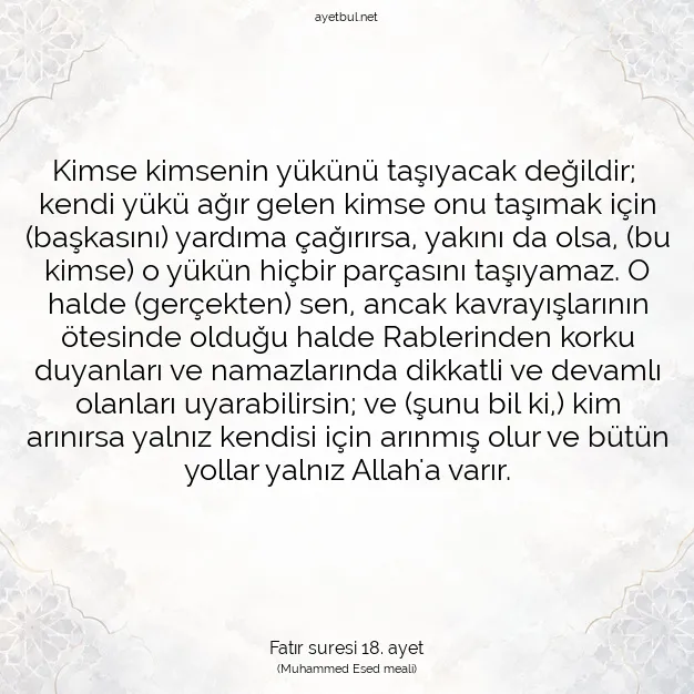 Ayetbul | Kuran Mealleri | Quran | Fatır suresi 18. ayet