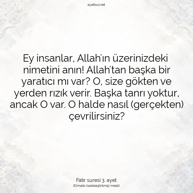 Ayetbul | Kuran Mealleri | Quran | Fatır suresi 3. ayet