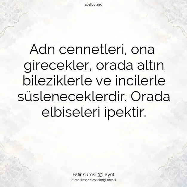 Ayetbul | Kuran Mealleri | Quran | Fatır suresi 33. ayet