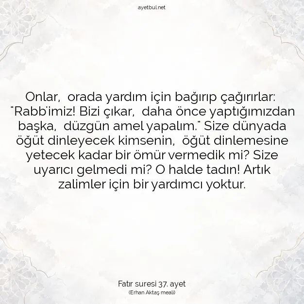 Ayetbul | Kuran Mealleri | Quran | Fatır suresi 37. ayet