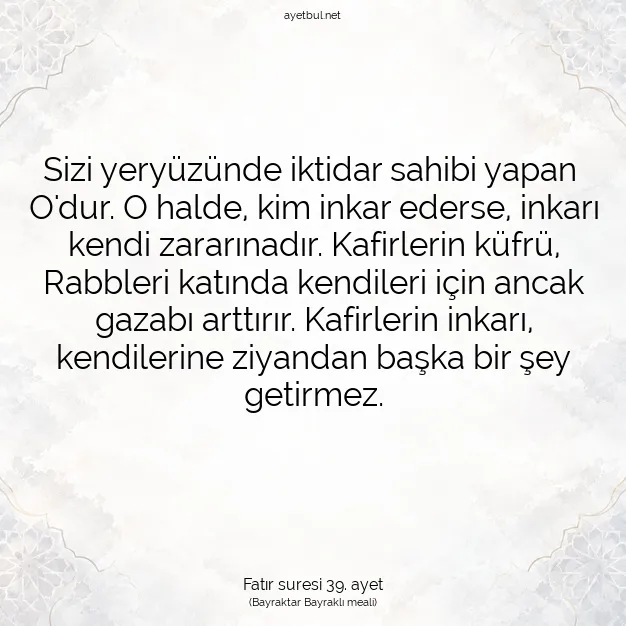 Ayetbul | Kuran Mealleri | Quran | Fatır suresi 39. ayet