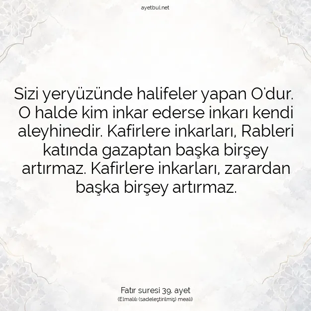 Ayetbul | Kuran Mealleri | Quran | Fatır suresi 39. ayet