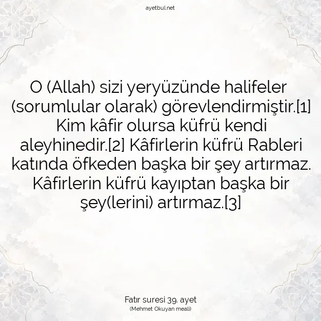 Ayetbul | Kuran Mealleri | Quran | Fatır suresi 39. ayet