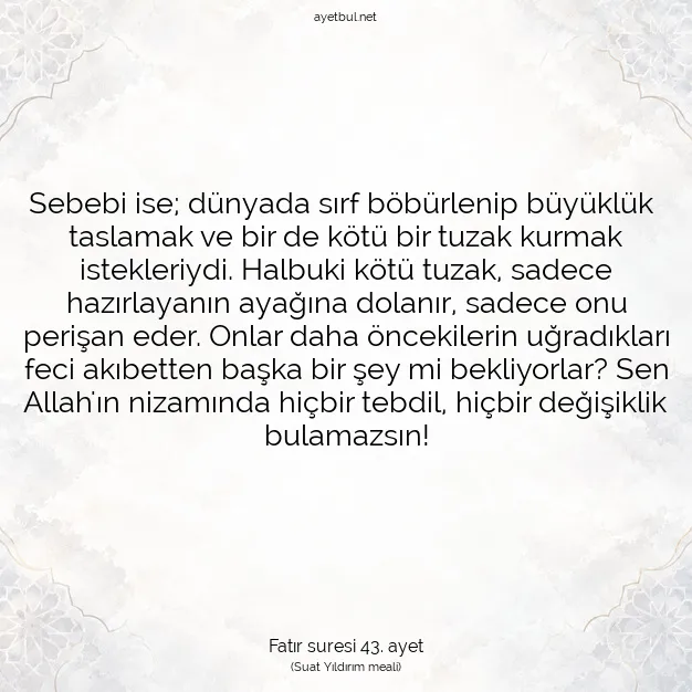 Ayetbul | Kuran Mealleri | Quran | Fatır suresi 43. ayet