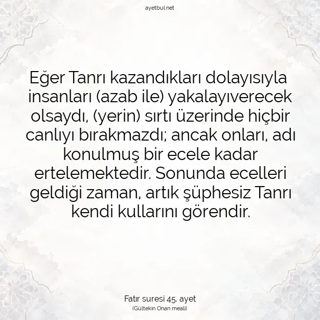 Ayetbul | Kuran Mealleri | Quran | Fatır suresi 45. ayet
