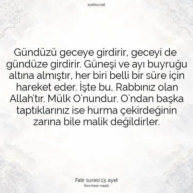 Ayetbul | Kuran Mealleri | Quran | Fatır suresi 13. ayet