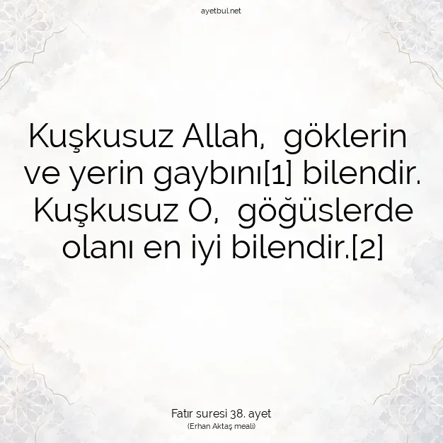 Ayetbul | Kuran Mealleri | Quran | Fatır suresi 38. ayet