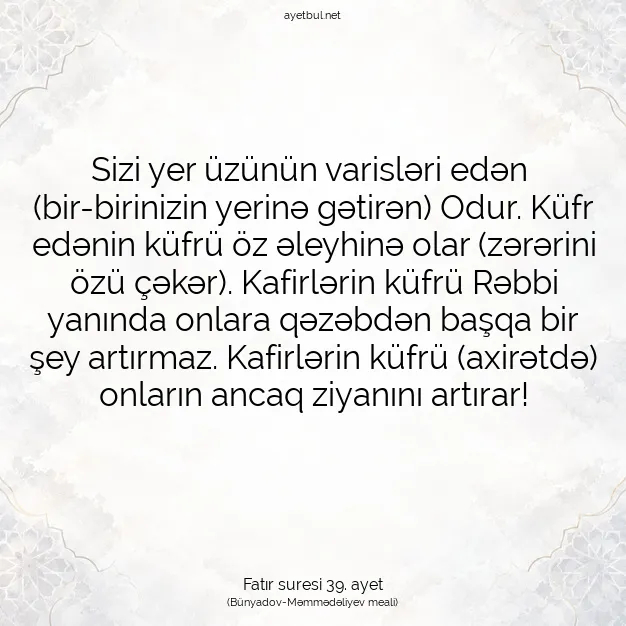 Ayetbul | Kuran Mealleri | Quran | Fatır suresi 39. ayet