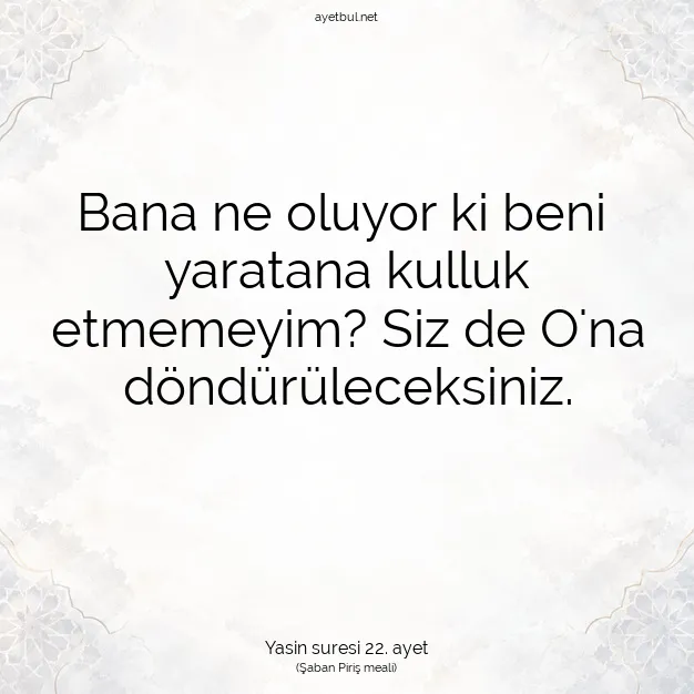 Ayetbul | Kuran Mealleri | Quran | Yasin suresi 22. ayet