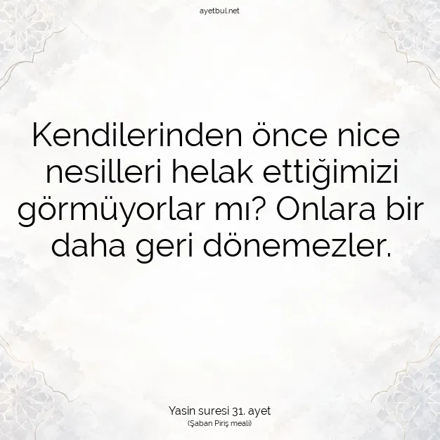 Ayetbul | Kuran Mealleri | Quran | Yasin suresi 31. ayet