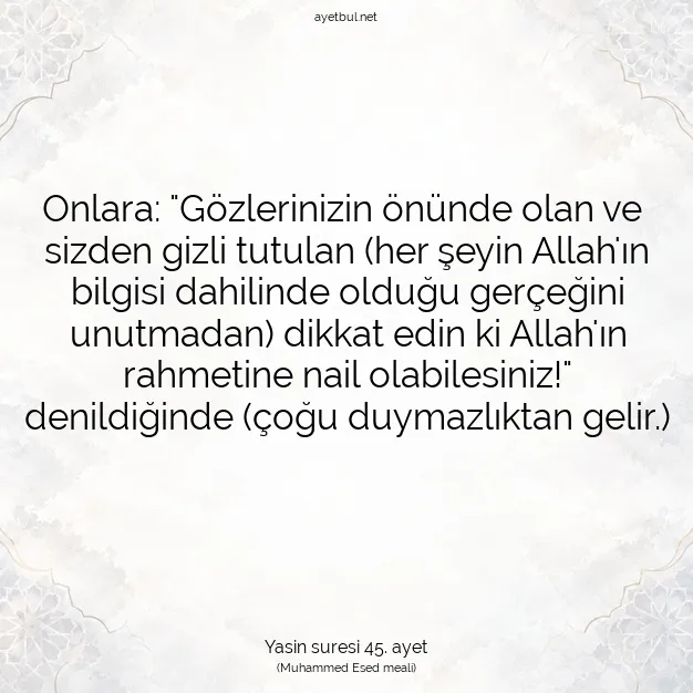 Ayetbul | Kuran Mealleri | Quran | Yasin suresi 45. ayet