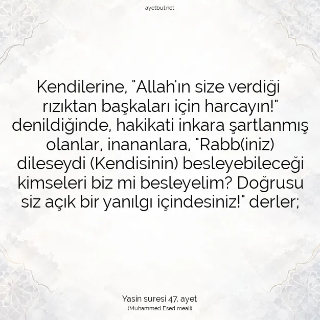 Ayetbul | Kuran Mealleri | Quran | Yasin suresi 47. ayet