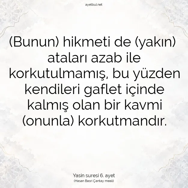 Ayetbul | Kuran Mealleri | Quran | Yasin suresi 6. ayet