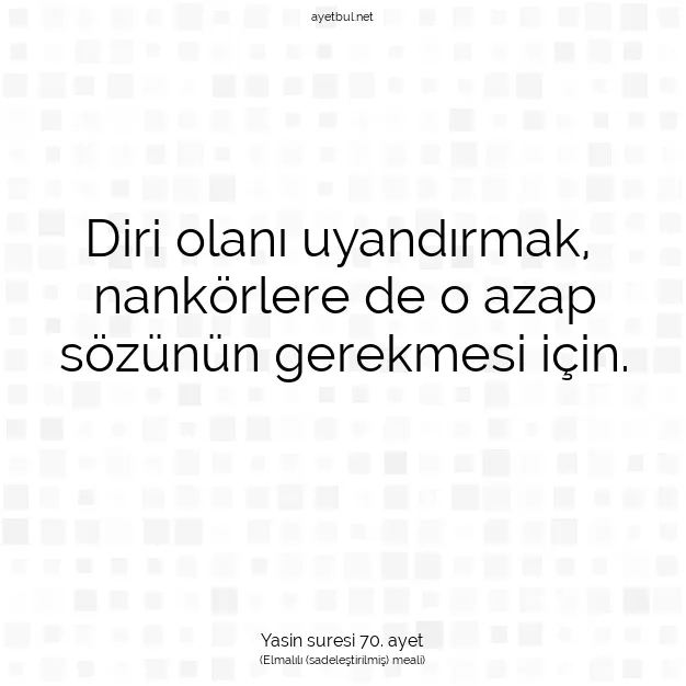 Ayetbul | Kuran Mealleri | Quran | Yasin suresi 70. ayet