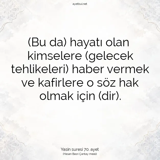Ayetbul | Kuran Mealleri | Quran | Yasin suresi 70. ayet