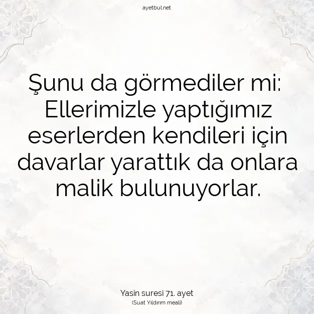 Ayetbul | Kuran Mealleri | Quran | Yasin suresi 71. ayet