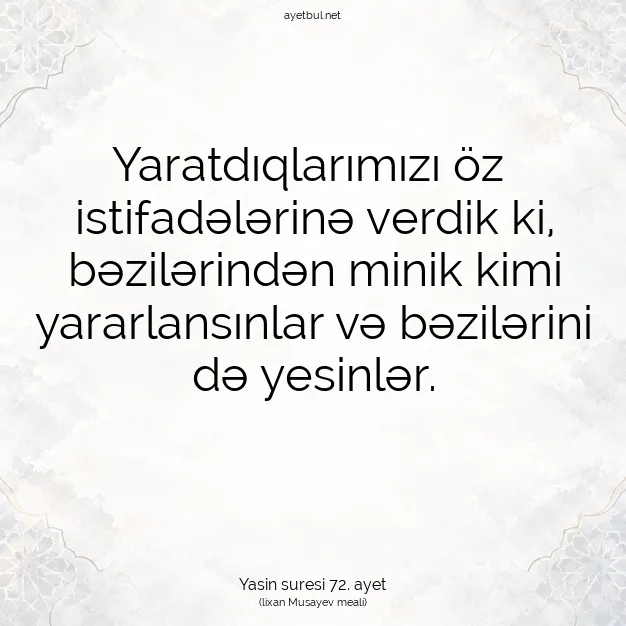 Ayetbul | Kuran Mealleri | Quran | Yasin suresi 72. ayet