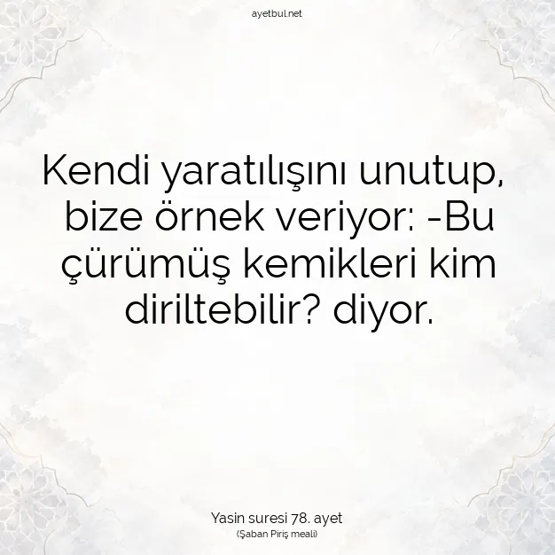 Ayetbul | Kuran Mealleri | Quran | Yasin suresi 78. ayet