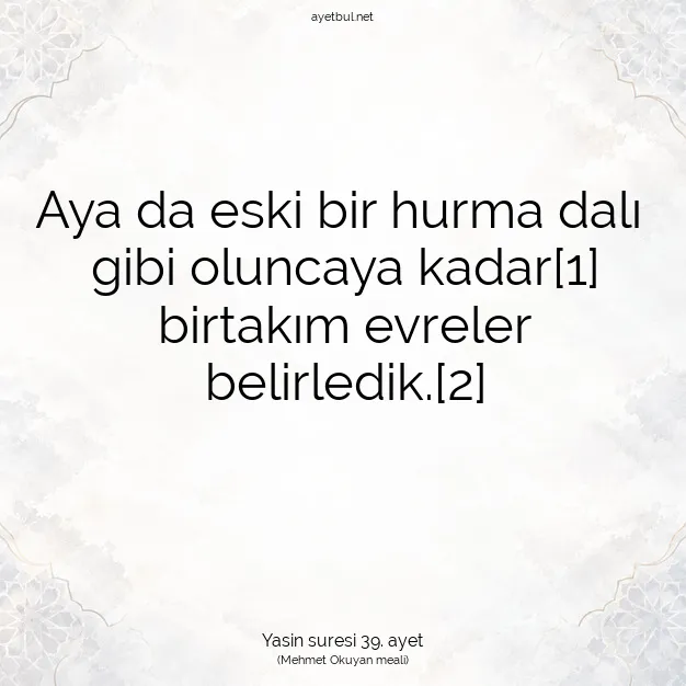 Ayetbul | Kuran Mealleri | Quran | Yasin suresi 39. ayet