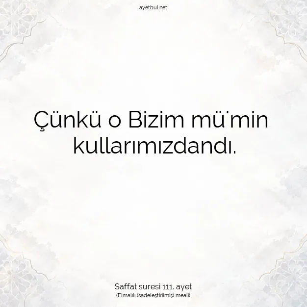Ayetbul | Kuran Mealleri | Quran | Saffat suresi 111. ayet