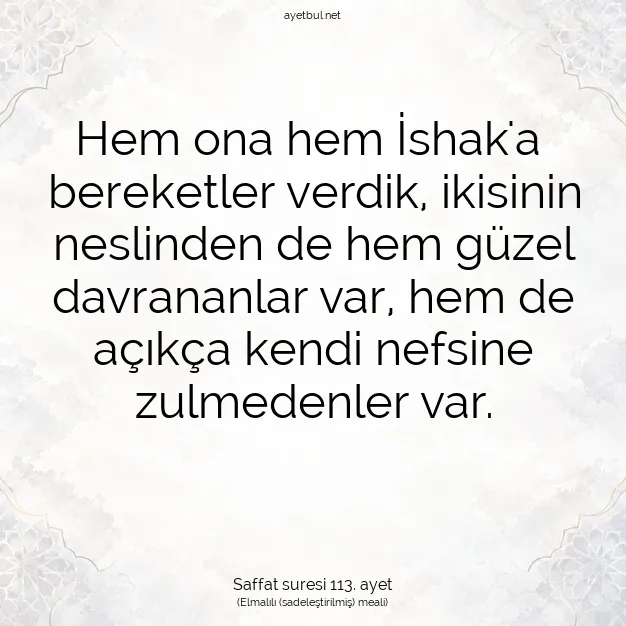 Ayetbul | Kuran Mealleri | Quran | Saffat suresi 113. ayet