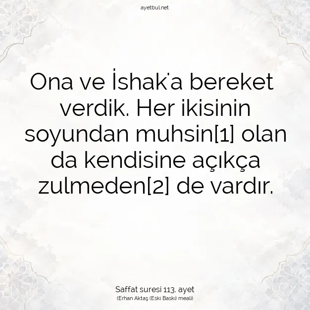 Ayetbul | Kuran Mealleri | Quran | Saffat suresi 113. ayet