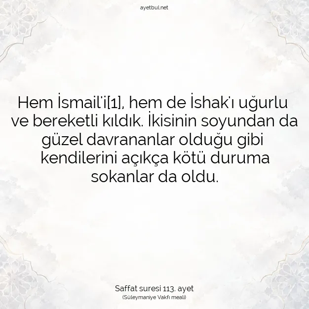 Ayetbul | Kuran Mealleri | Quran | Saffat suresi 113. ayet