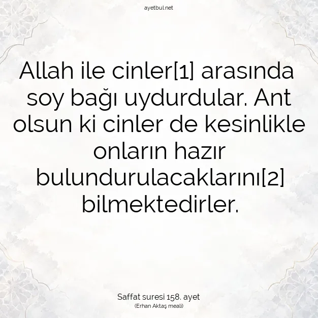 Ayetbul | Kuran Mealleri | Quran | Saffat suresi 158. ayet