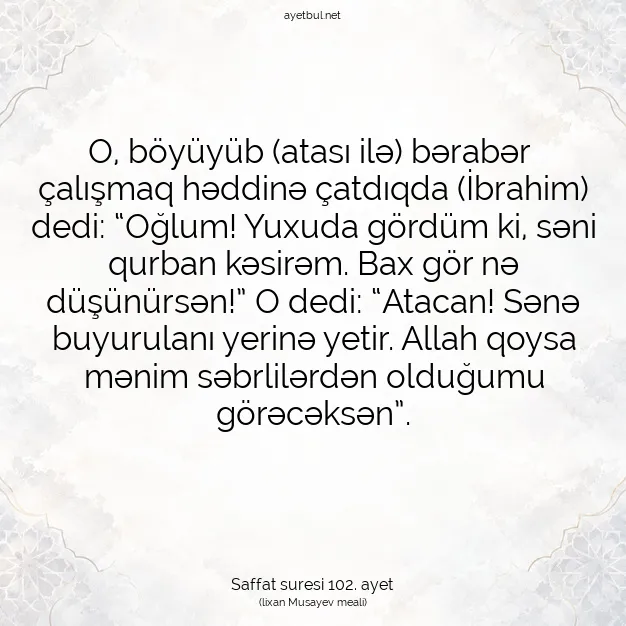 Ayetbul | Kuran Mealleri | Quran | Saffat suresi 102. ayet
