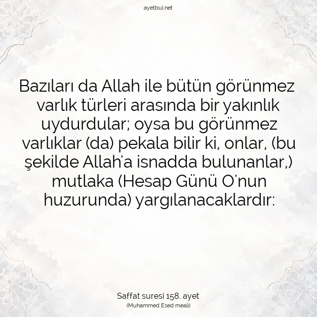Ayetbul | Kuran Mealleri | Quran | Saffat suresi 158. ayet