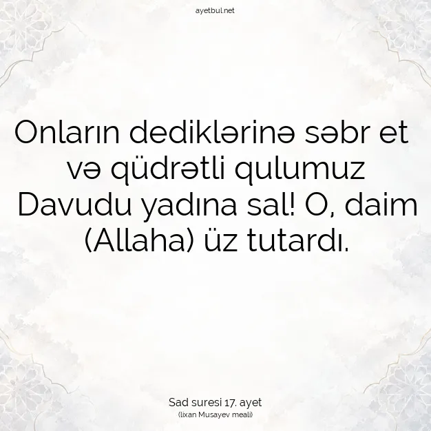 Ayetbul | Kuran Mealleri | Quran | Sad suresi 17. ayet