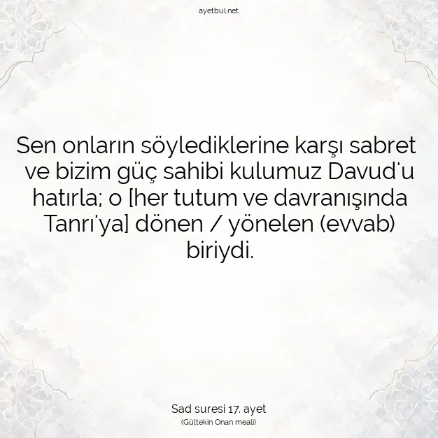 Ayetbul | Kuran Mealleri | Quran | Sad suresi 17. ayet