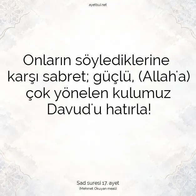 Ayetbul | Kuran Mealleri | Quran | Sad suresi 17. ayet