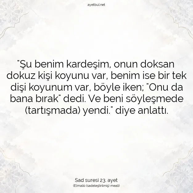 Ayetbul | Kuran Mealleri | Quran | Sad suresi 23. ayet