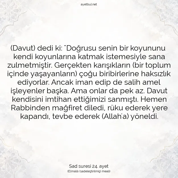 Ayetbul | Kuran Mealleri | Quran | Sad suresi 24. ayet