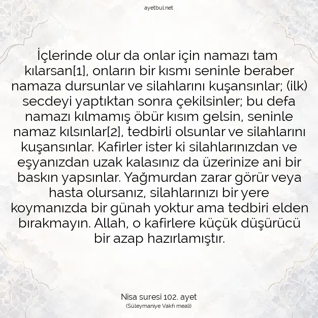 Ayetbul | Kuran Mealleri | Quran | Nisa suresi 102. ayet