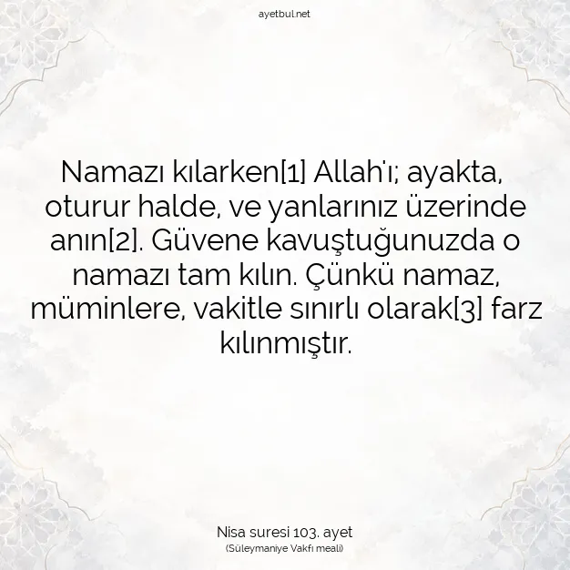 Ayetbul | Kuran Mealleri | Quran | Nisa suresi 103. ayet